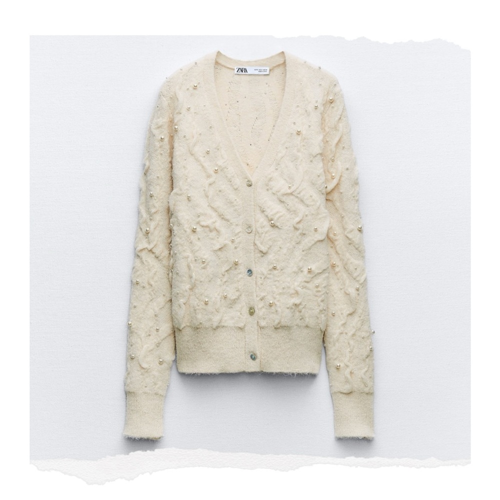 Zara Women's Cream Cardigan with Textured Design